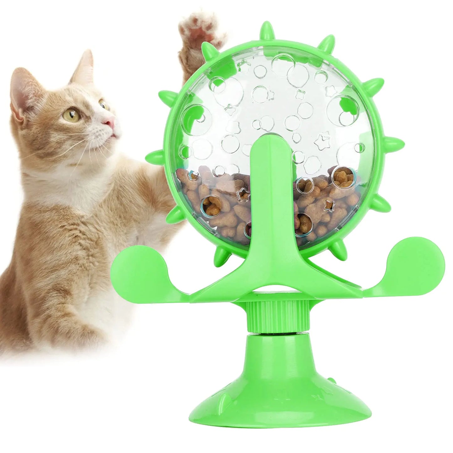 Interactive Cat Puzzle Feeder Toy – 360° Rotating (Green)